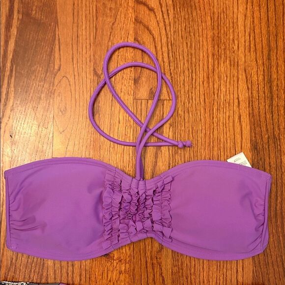 HULA HONEY Purple Ruched Bikini Top & Paisley Tie Bottoms – Size L - Picture 2 of 6